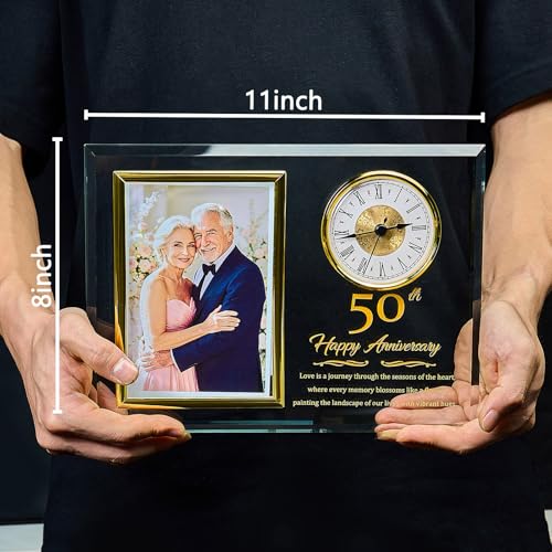 50th Wedding Anniversary Crystal Glass Photo Frame Clock for Couples