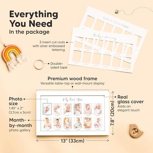 My First Year Baby Photo Frame - 12 Month Milestone Picture Frame (Alpine White)