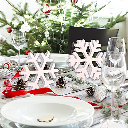 Christmas Wooden Snowflake Decor - 5pcs Winter Tabletop Signs for Holiday Home & Party