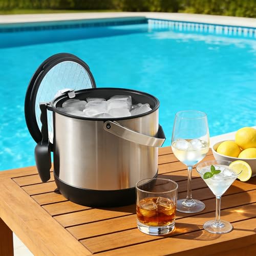 5QT Insulated Ice Bucket with Lid and Scoop for Parties (4.8L, Black)