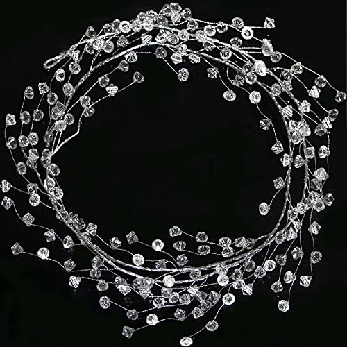 Jishi Diamond Ice Wire Christmas Garland 20 ft - Clear Plastic Bead & Branch, Diamond Accent