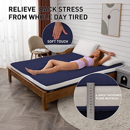Extra Thick Japanese Floor Futon Mattress, 4.7-Inch Folding Bed Topper