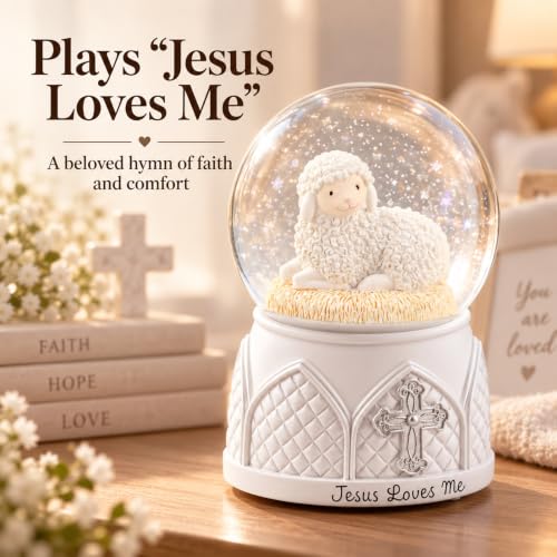 Jesus Loves Me Snow Globe with Musical Hymn | Religious Gift for Baptisms & Easter