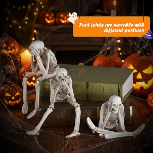 3-Piece See No Evil Halloween Skeleton Statues - Resin Skull Figurines
