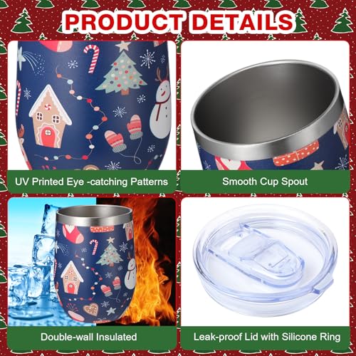 Sliner Classic Christmas 12oz Stainless Steel Wine Tumblers 18 Pcs with Lids & Straws