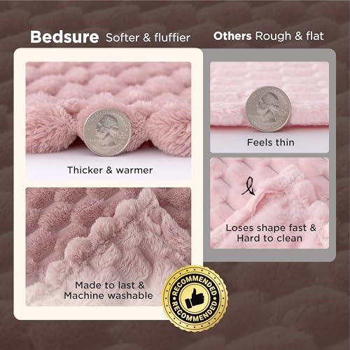 Dusty Rose Plush Throw Blanket 50x60 Inches - Soft Fleece Bubble Texture
