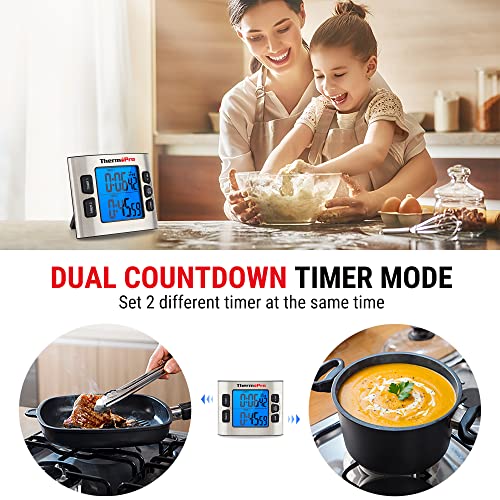 Dual Digital Kitchen Timer with Clock Mode and Adjustable Alarm Volume
