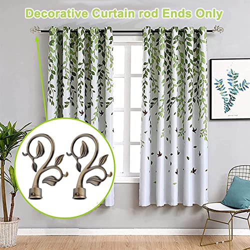 Leafy Branch Curtain Rod Finials, Bronze Metal Decorative Caps (2-Pack)