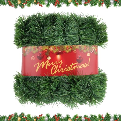 50ft Artificial Green Christmas Garland - Soft PVC Indoor & Outdoor Greenery