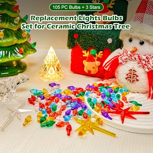 Ceramic Christmas Tree Replacement Bulbs & Stars - 108 Pc Medium Twist Set