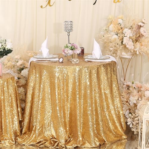SquarePie Gold Round Sequin Tablecloth 132 Inch Wedding Party Decor