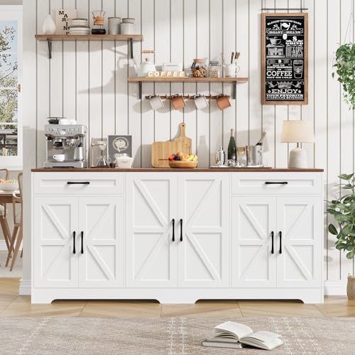 71-Inch Farmhouse Buffet Sideboard Cabinet with Storage and Barn Doors