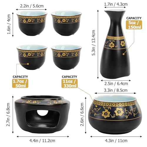 Foraineam Ceramic Sake Set with Warmer and Cups - Hot Cold Sake Drinking Kit
