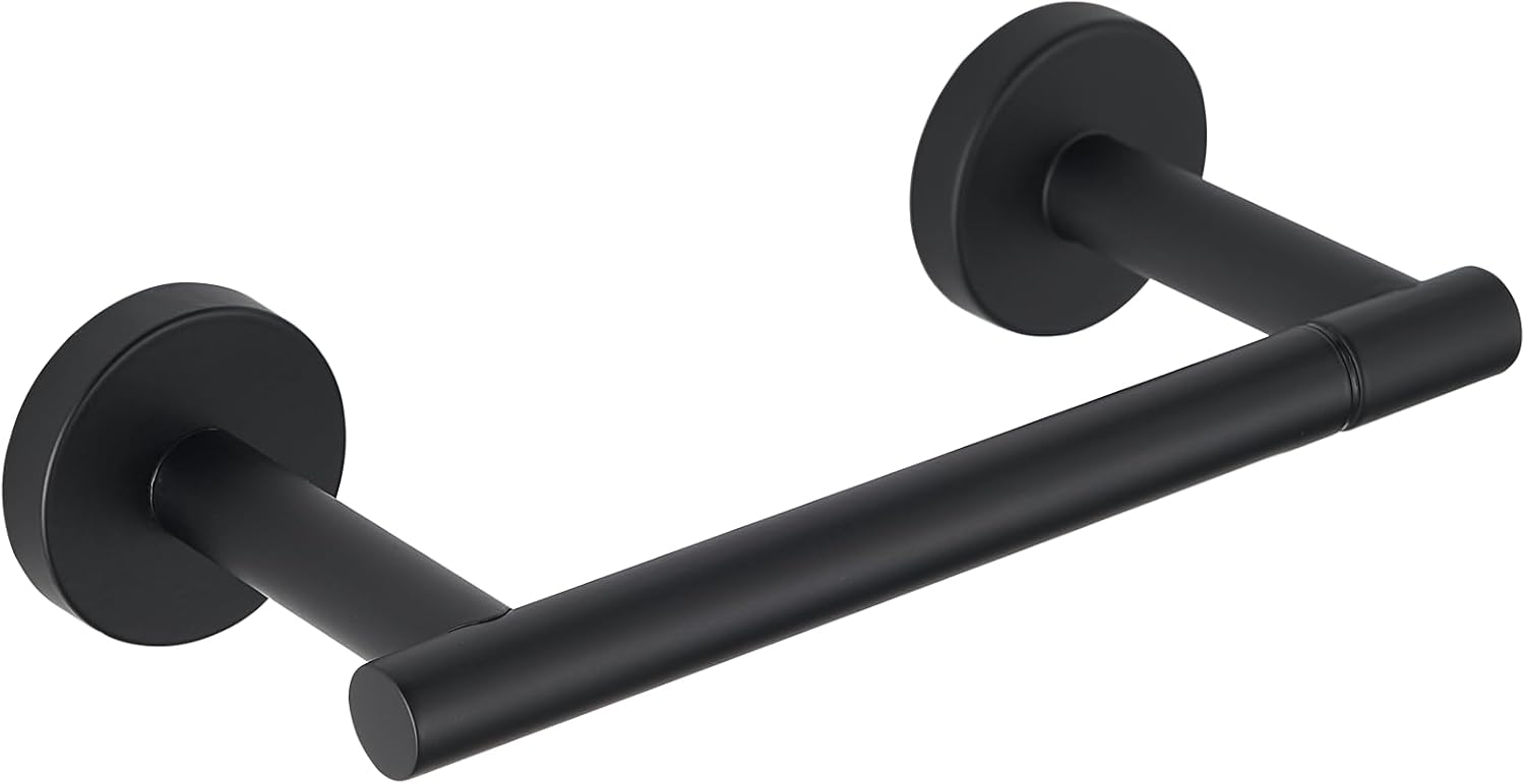 Skiennix Toilet Paper Holder - Double Post Pivoting Design, Rustproof Stainless Steel, Wall Mount, Black