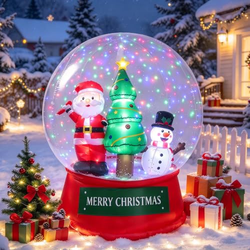 Fulong 6ft Snow Globe Inflatable with LED Lights & Swirling Snow (Snow Globe, 6ft) - Festive Outdoor Yard Decor