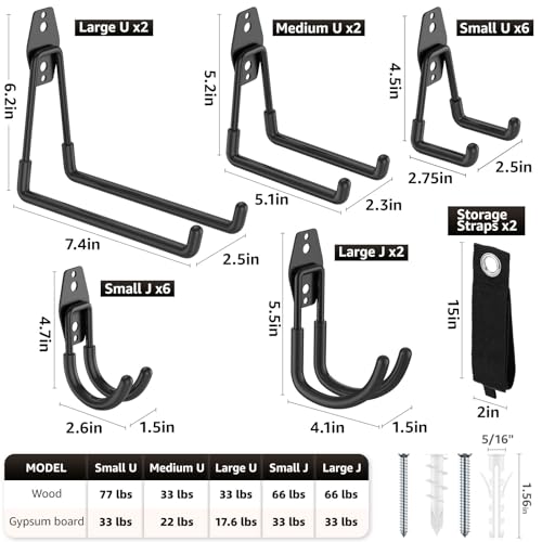 Heavy Duty Garage Storage Hooks 20-Pack for Bikes and Tools