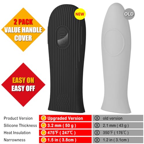 2-Pack Silicone Cast Iron Skillet Handle Covers - Heat-Resistant Grip