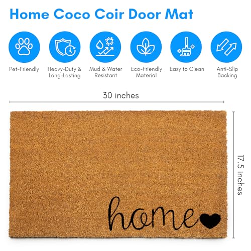 Natural Coco Coir Door Mat 17.5x30 - Heavy-Duty Non-Slip Welcome Mat