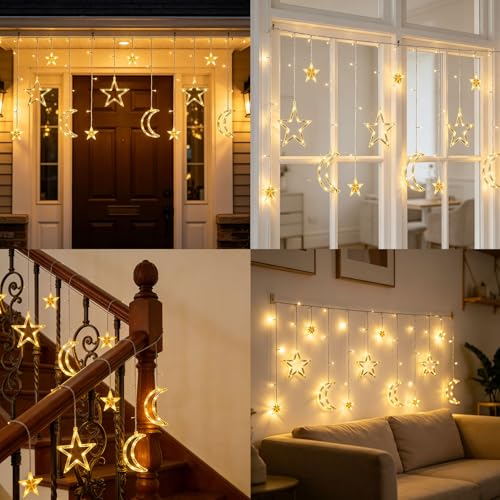 Moon Star Curtain String Lights 11.5ft 120LED with White Variation – Battery or USB Powered