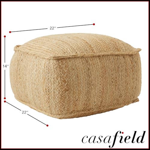 Braided Jute Square Pouf Ottoman - 22-Inch Woven Boho Footrest