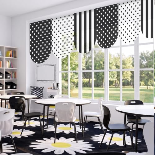 6-Piece Classroom Curtains - Black and White Polka Dot Arched Window Decor