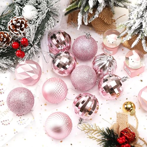 24-Pack Pink Christmas Ball Ornaments - 60mm Shatterproof Tree Baubles