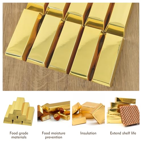 HRXMS Golden Chocolate Bar Wrappers 120pcs 6x7.5in Thick Backing - Food Grade Candy Wrappers