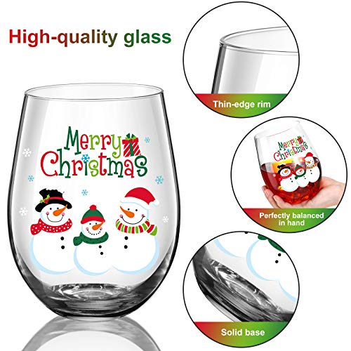 Patelai 17 oz Merry Christmas Snowman Stemless Wine Glass – Funny Xmas Gift for Friends & Family