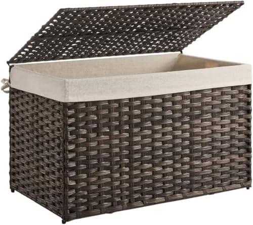 Large Woven Storage Basket with Lid 160L Foldable Laundry Hamper Brown