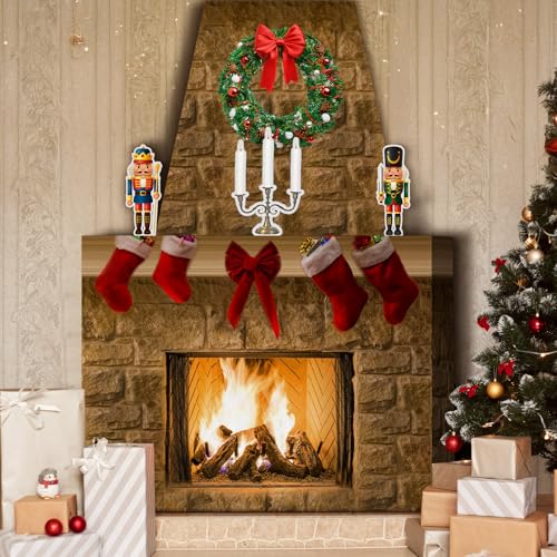 Fullhawl Farmhouse Brown 3D Cardboard Fireplace Prop Christmas Decor