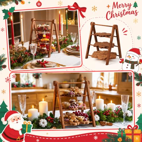 Marsui Snowflake Christmas Serving Tray Set with Collapsible 3-Tier Stand