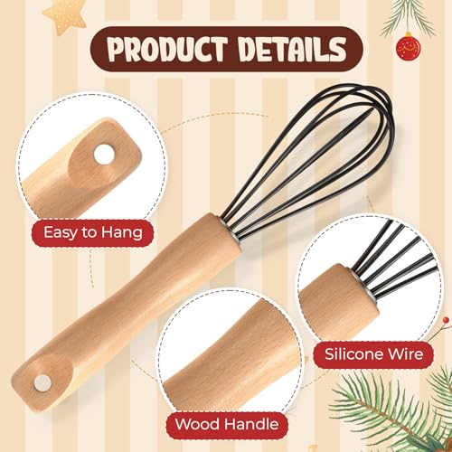 Baderke Christmas Gift Set with 20 Black Silicone & Wood Egg Whisks & Accessories