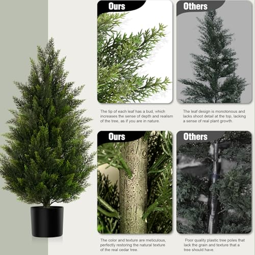 3ft Artificial Cedar Topiary Trees, Set of 2 Faux Pine Shrubs for Porch