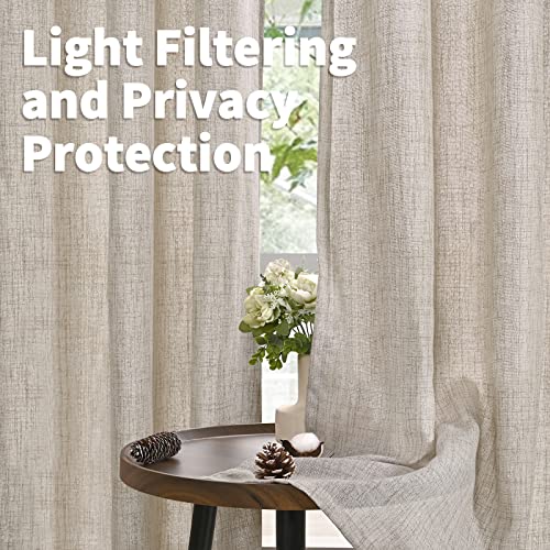 Beige Linen Light Filtering Semi Sheer Curtains - 52x72 Inch, 2 Panels