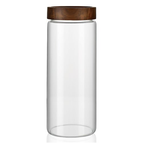 MOLADRI 50 fl oz/1500 ml Clear Glass Storage Canister with Airtight Wooden Screw Lid, Large Tall Cute Decorative Glass Food Container Jar for Coffee, Candy, Cereal, Cookie, Pasta, Flour, Juices