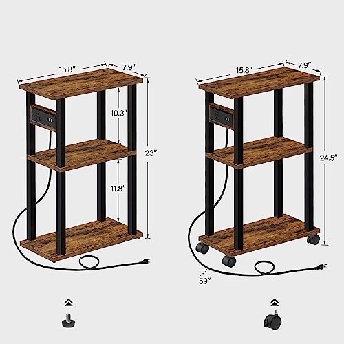 Narrow Side Table with Charging Station, 3-Tier Slim End Table with USB