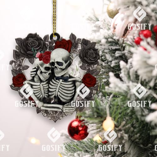 Gosify Skull Couple Ornament Rose for Christmas Decor - Skeleton Couple Xmas Tree Decoration