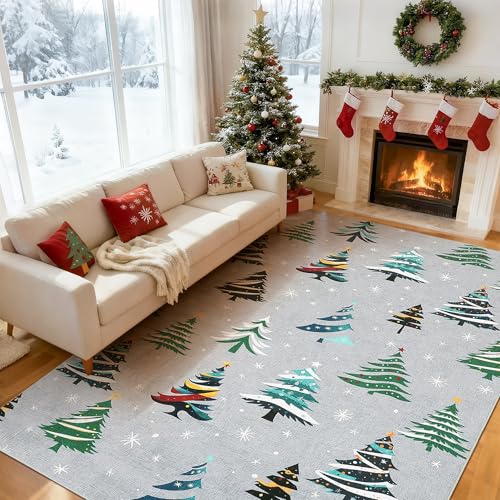 GarveeHome Grey 8x10 Christmas Area Rug - Washable Non-Slip Low Pile for Living Room