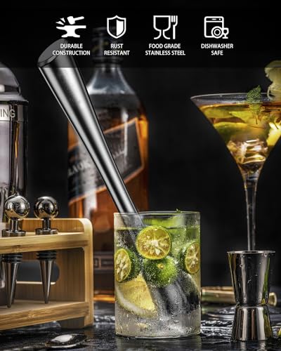 10-Inch Stainless Steel Cocktail Muddler & Mixing Spoon Bar Tool Set