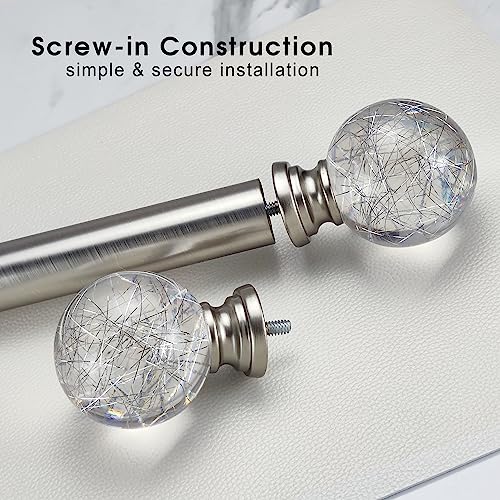 Decorative Round Curtain Rod Finials, Silver and Clear Polyresin, Set of 2