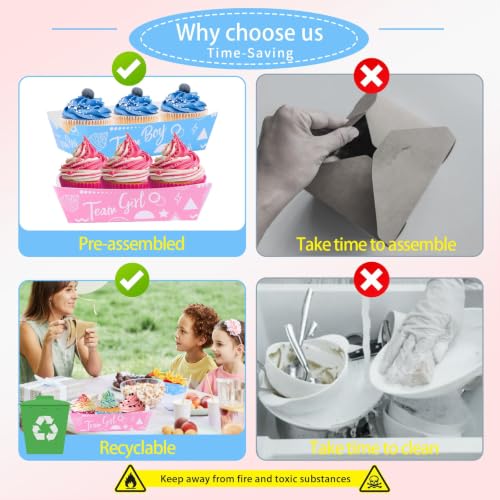 Assembly-Free Gender Reveal Paper Food Boats 50PCS, Team Girl or Boy