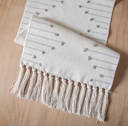 Caflife Grey Beige Cotton Linen Rustic Boho Table Runner 13x48 Inches