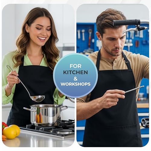 4-Pack Adjustable Bib Aprons with Pockets - Water and Oil Resistant