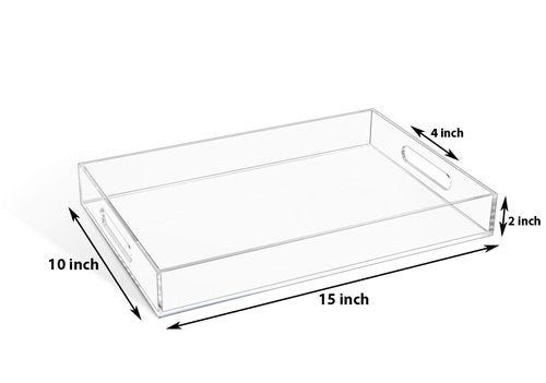 Clear Sturdy Acrylic Serving Tray with Handles-10x15Inch-Serving Coffee,Appetizer,Breakfast,Butler-Kitchen Countertop Tray-Makeup Drawer Organizer-Vanity Table Tray-Ottoman Tray-Decorative Tray