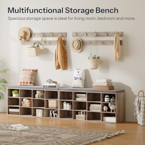 Entryway Shoe Storage Bench with 12 Cubbies and Padded Seat - 39.4 Inch Gray
