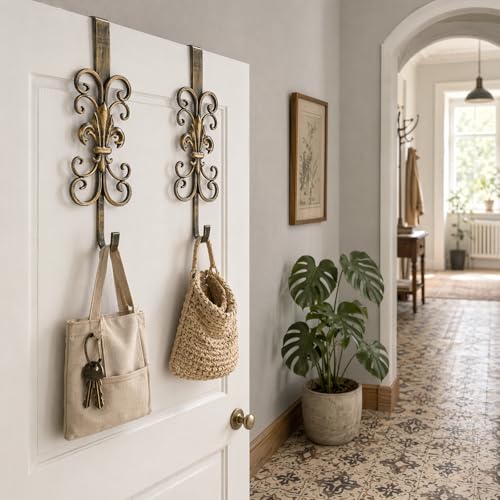 Over the Door Wreath Hangers 2-Pack - 16.5-Inch Antique Gold Metal Hooks