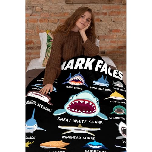 Shark Faces Blanket 50x40 in - Cow Blanket Shark Gifts for Kids & Adults, Shark Faces Throw