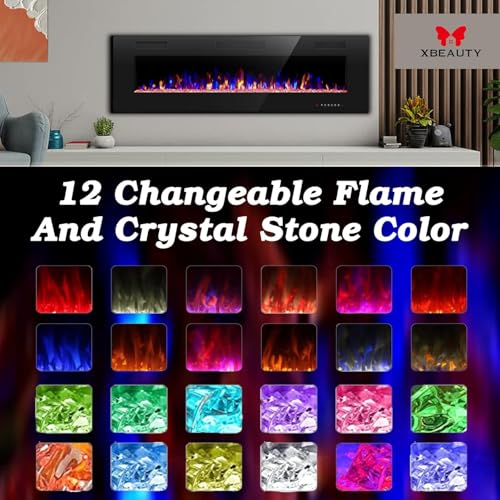 50-Inch Recessed and Wall-Mounted Electric Fireplace Heater with LED Flames