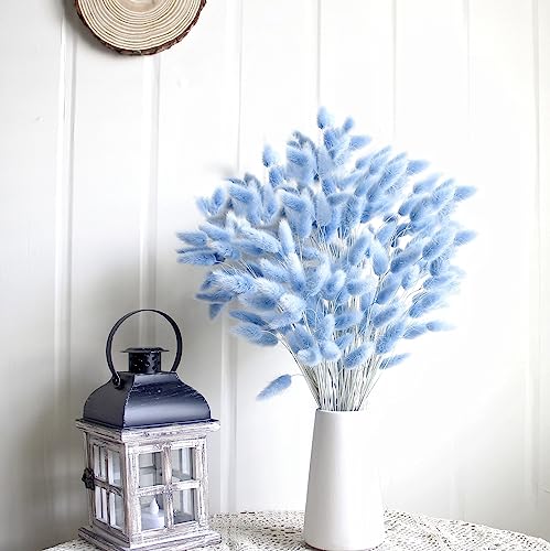 120 Pcs Blue Dried Pampas Grass & Bunny Tails Decor - 17" Boho Dried Flowers