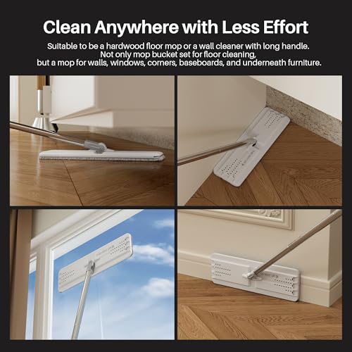 Hands-Free Flat Floor Mop and Bucket Set with 3 Microfiber Pads